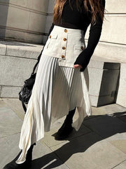 Fashion High Waist Paneled Midi Pleated Skirt