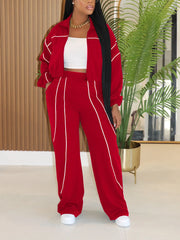 Contrast Stripe Top and Straight Leg Pants Set
