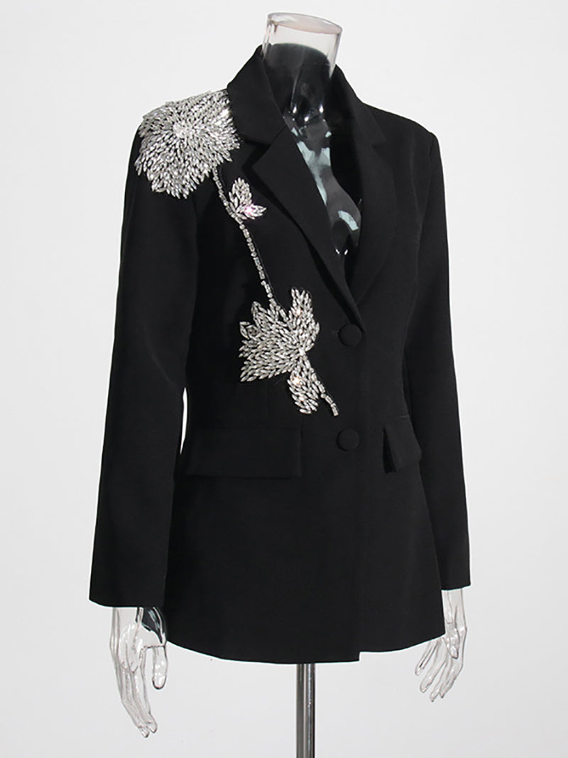 Fashion Rhinestone Patchwork Blazers Coat