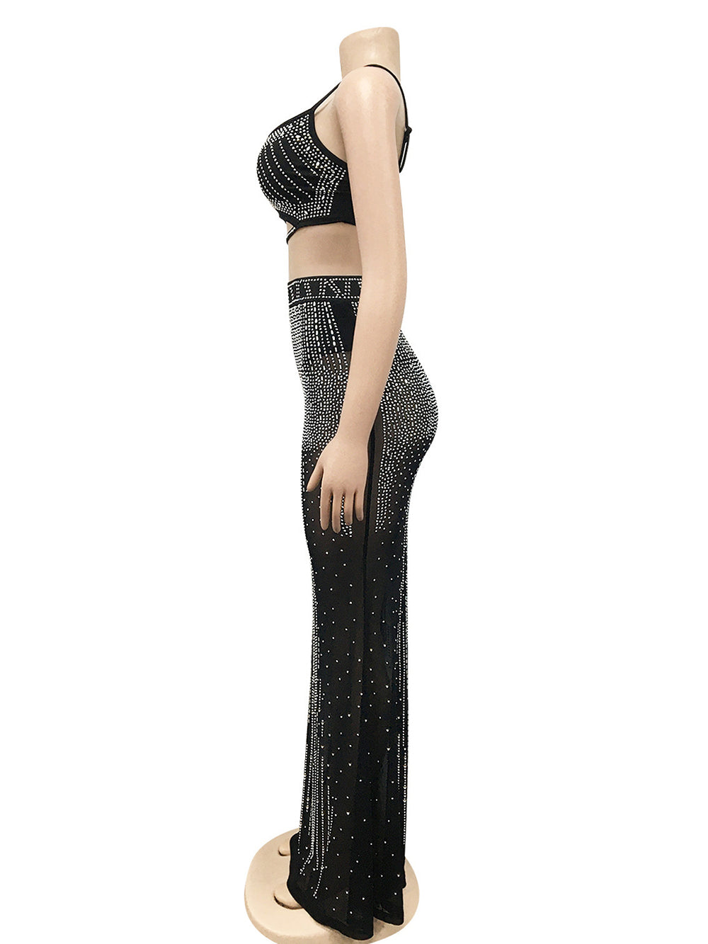 Sexy Spaghetti Strap Mesh Crop Top Maxi Skirt Sets