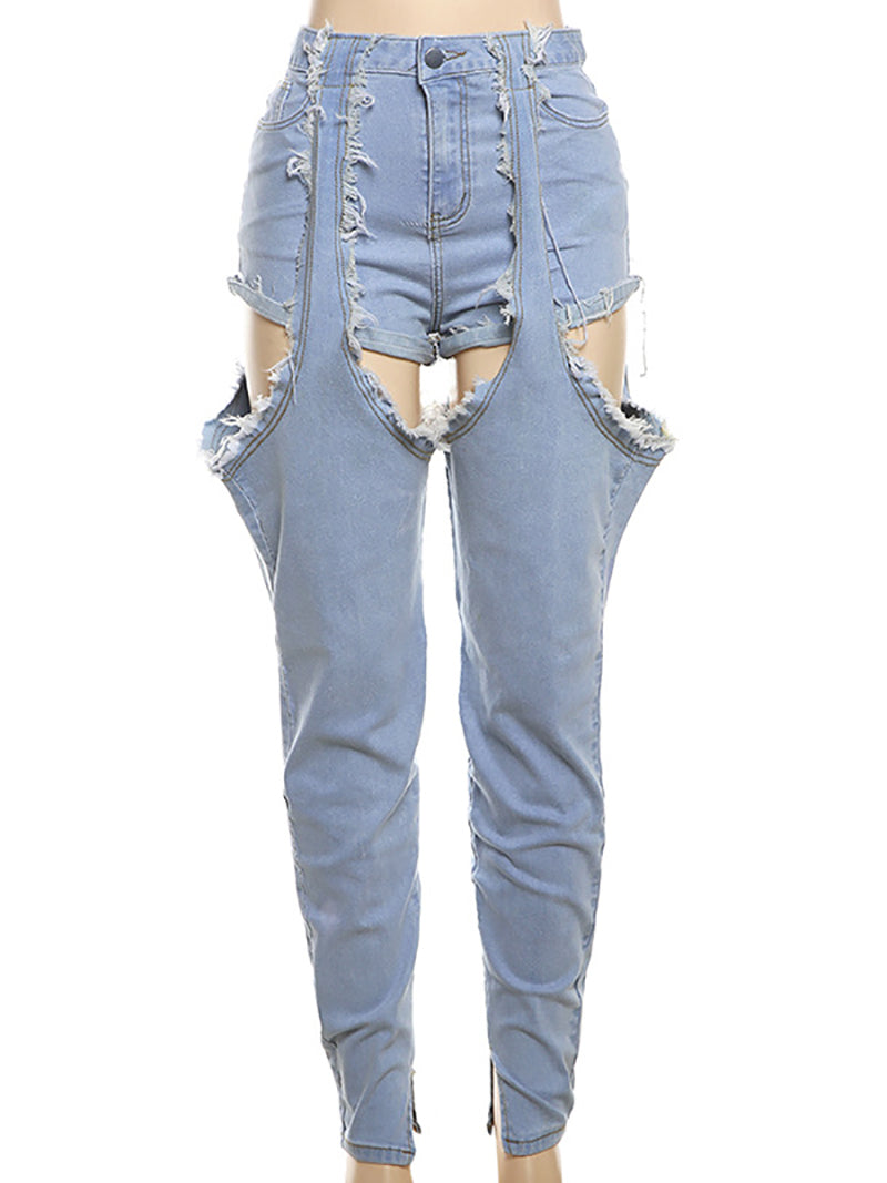 Fashion Patchwork High Waist Slim Jeans