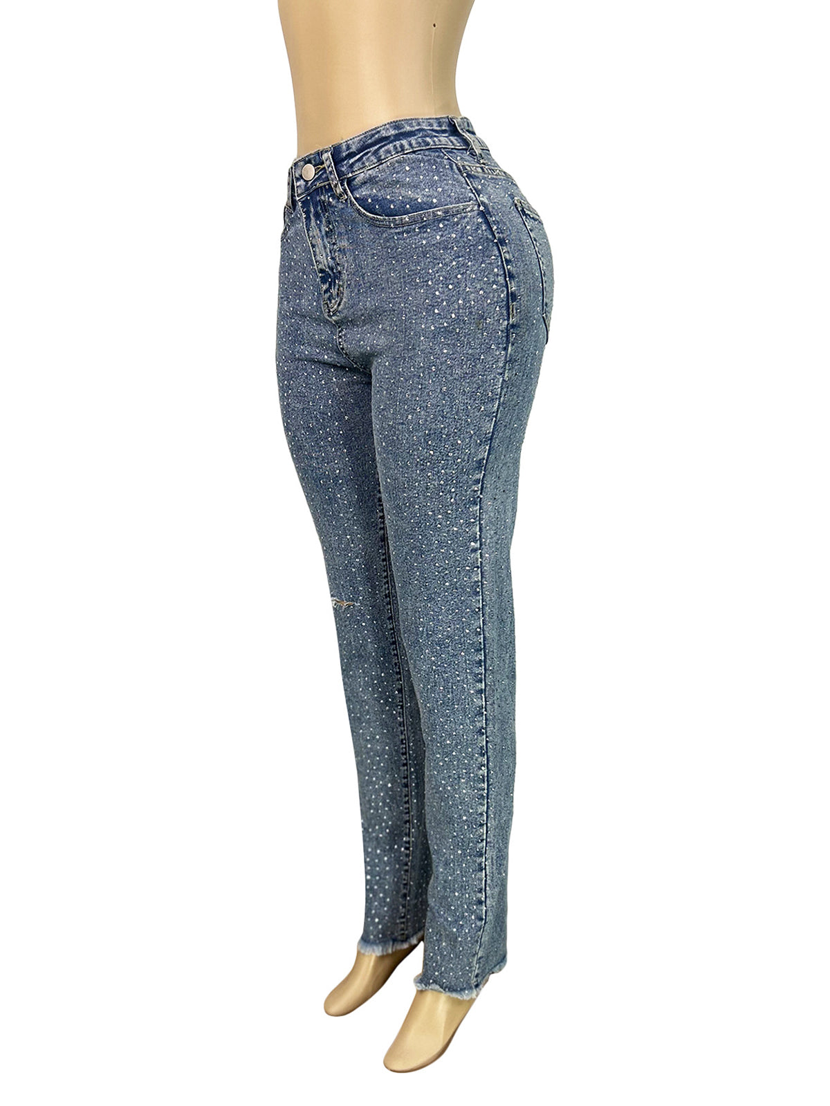 Fashion Rhinestone Slim Ripped Jeans