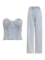 Sexy Denim Corset Top Jeans Two Piece Set
