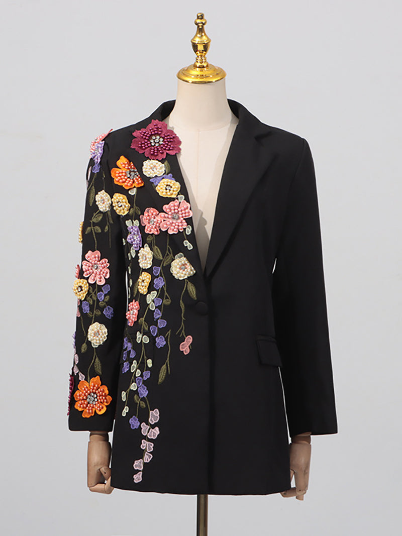 Fashion Floral Beaded Embroidery Blazer