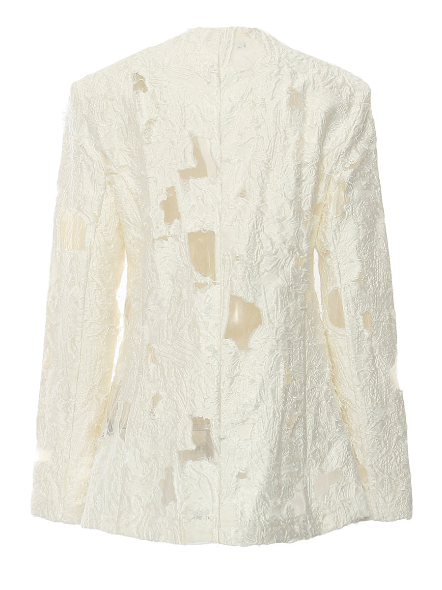 Beaded Mottled Hollow Out Jacquard Blazer