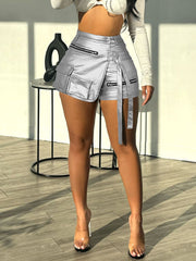 Casual Metallic Shiny High Waist Irregular Shorts Skirs