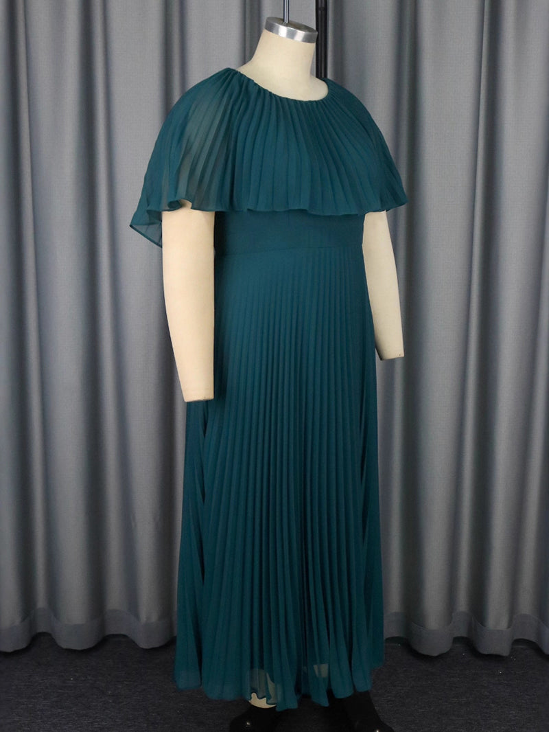 Plus Size Ruffles Sleeve Slim Pleated Hem Maxi Dress