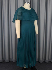 Plus Size Ruffles Sleeve Slim Pleated Hem Maxi Dress