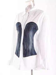 Fashion Patchwork Denim Color-block Blouse