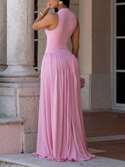 Elegant Mock Neck Sleeveless Maxi Dress