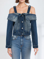 Fashion Off Shoulder Denim Jacket Coat