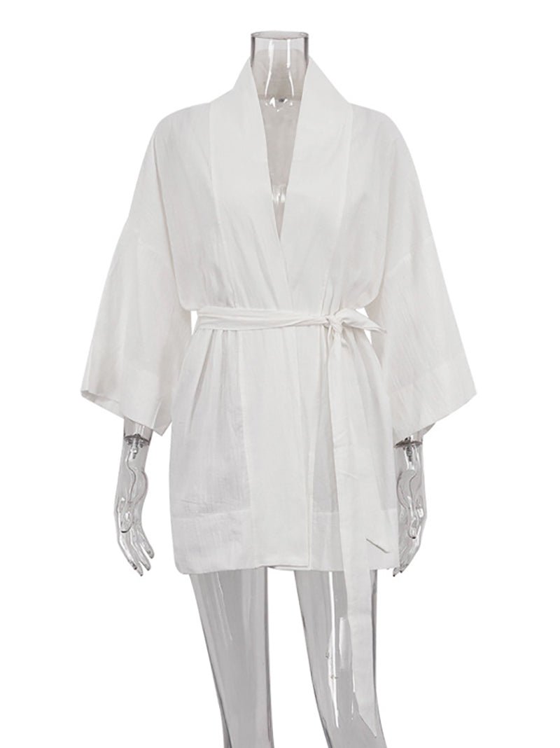 Casual V-neck Lace-up Kimono Cardigan Dress