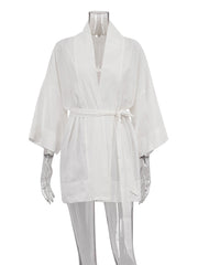 Casual V-neck Lace-up Kimono Cardigan Dress