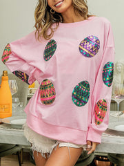 Casual Sequin Embroider Knit Hoodie