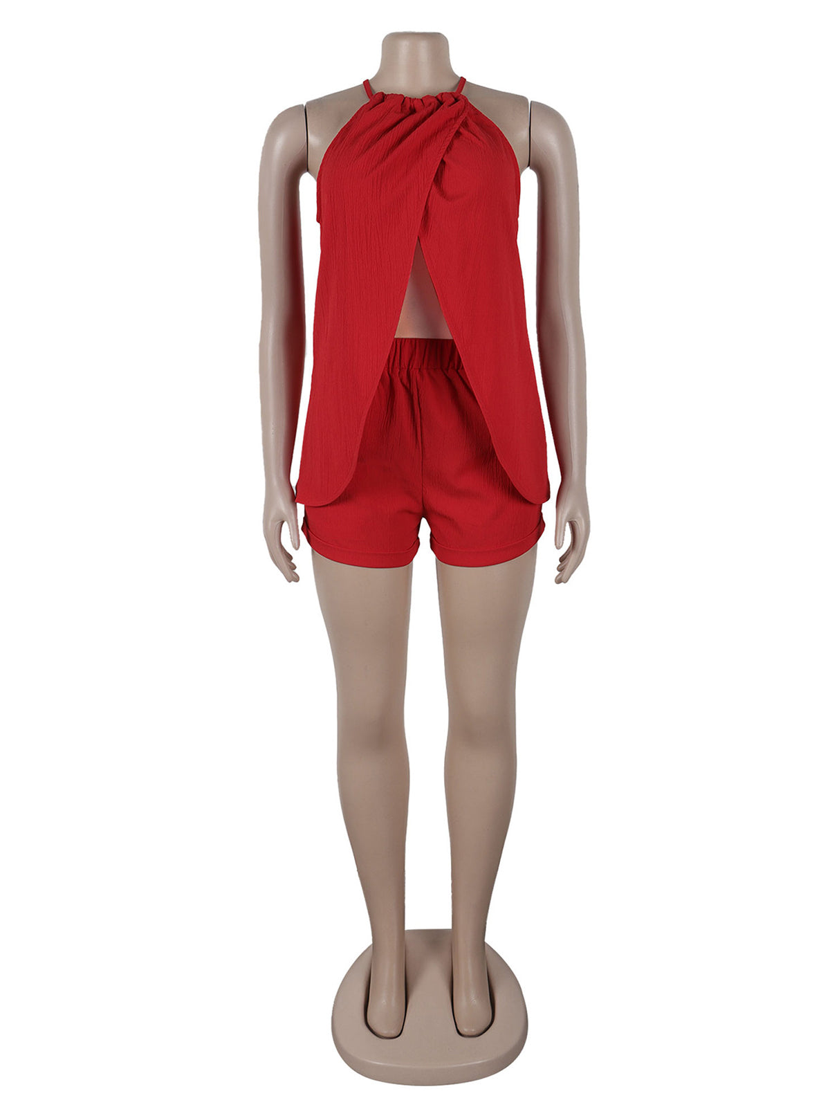 Casual Cut Out Sleeveless Cardigan Shorts Sets