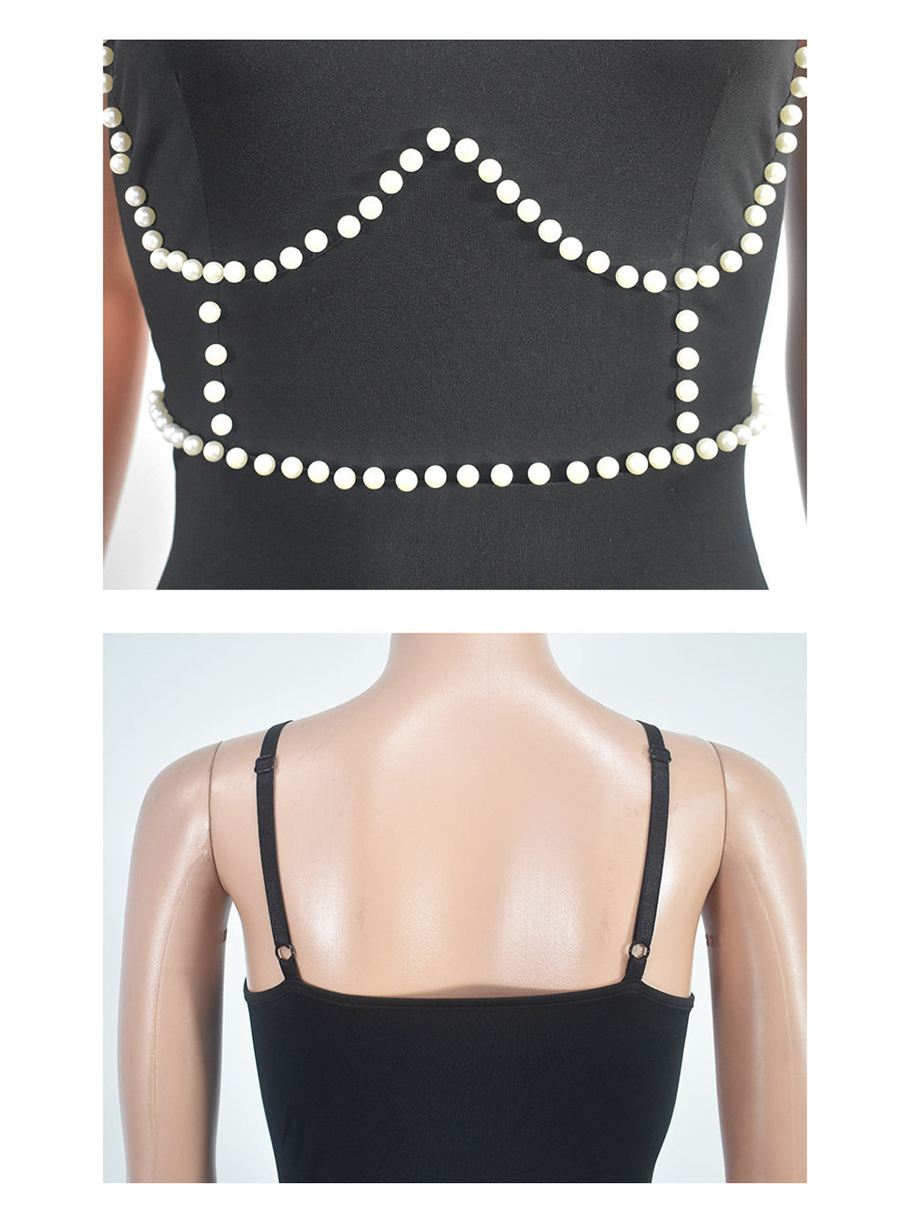 Spaghetti Straps Pearls Beaded Bodycon Dress