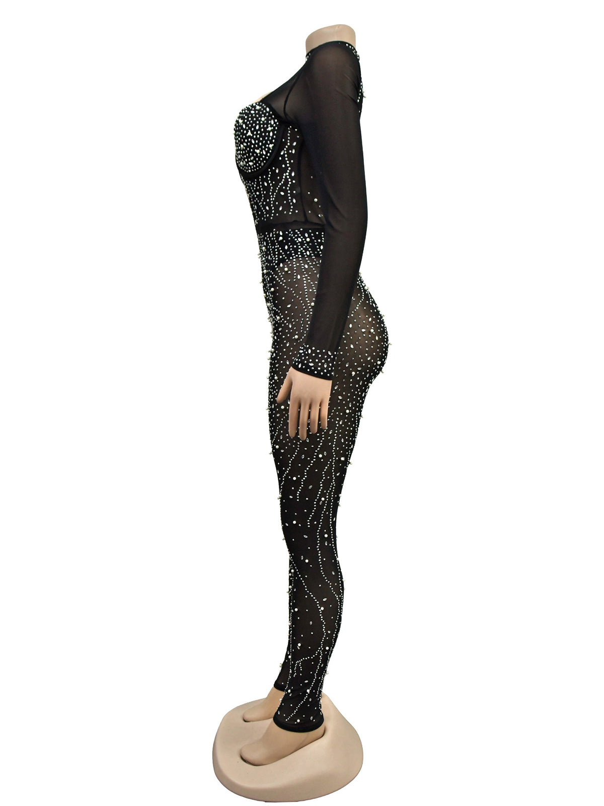 Sexy See through Rhinestone Mesh Jumpsuit