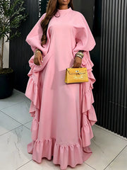 Elegant Loose Half High Neck Ruffles Maxi Dress