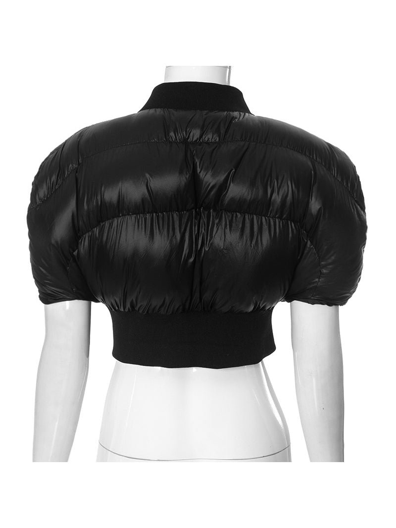 Black Cropped Short Sleeve Puffer Jackets Coats