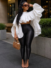 Ruffle Asymmetric Long Sleeve Blouse