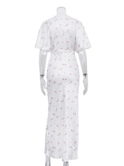 Casual V Neck Half Sleeve Print Maxi Dress