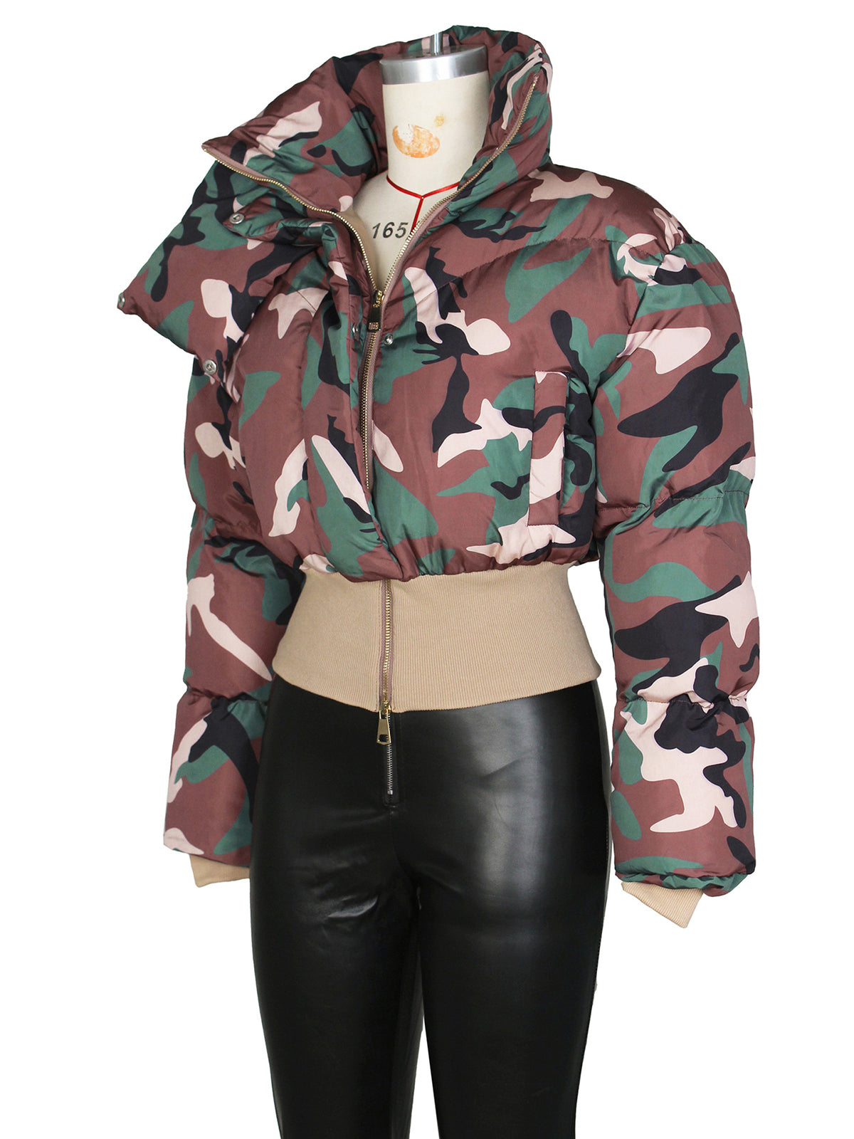 Retro Camo Print Warm Short Down Jacket