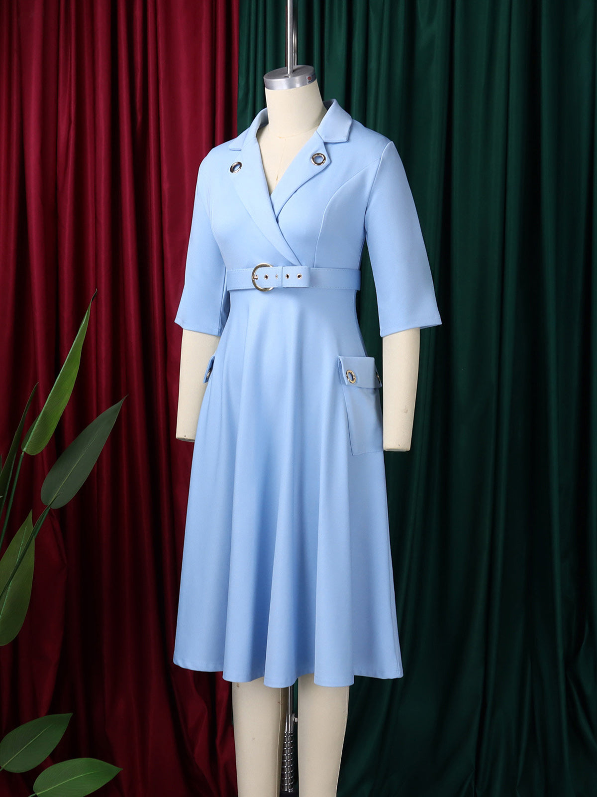 Elegant Belt Cinched Waist Casual Dress