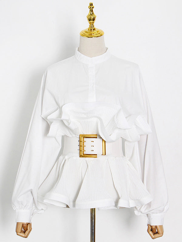 Fashion Ruffles Belt Slim Shirts Tops
