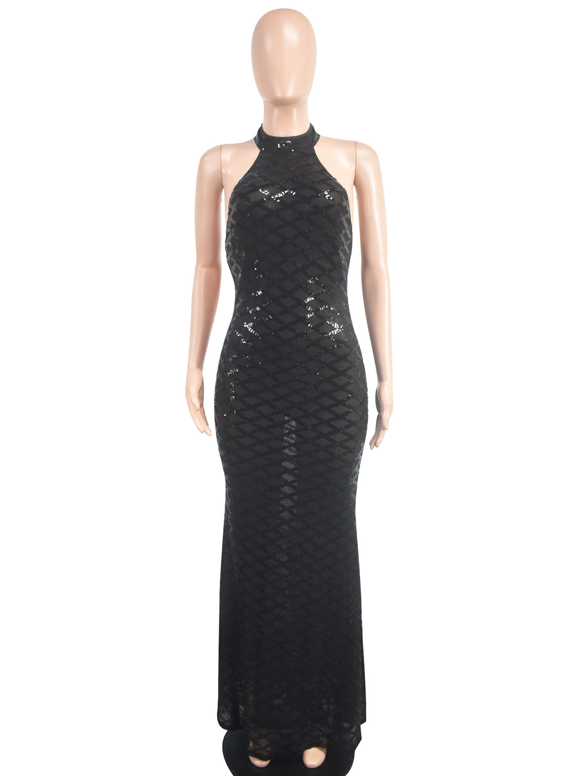 Sexy Halter Neck Backless Sequin Fishtail Evening Dress