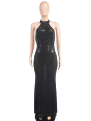 Sexy Halter Neck Backless Sequin Fishtail Evening Dress