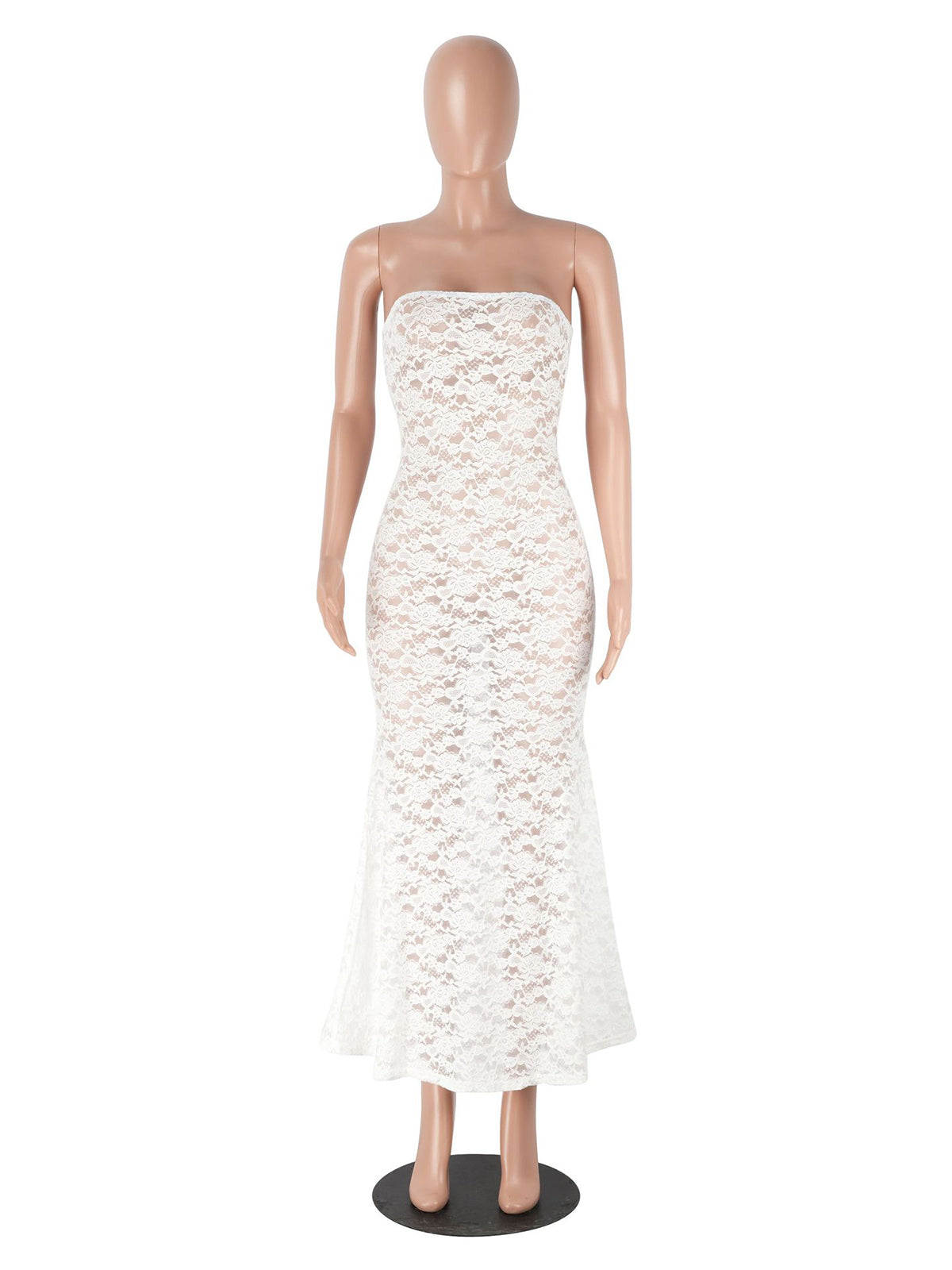 Sexy Lace Strapless See through Bodycon Maxi Dress