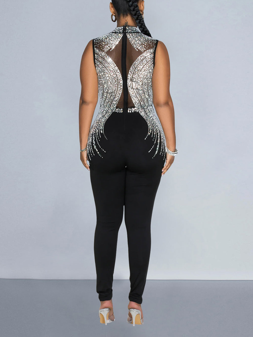 Fashion Rhinestone Sleeveless Slim Jumpsuit