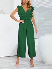 Casual Sleeveless Ruffles Slim Wide Leg Jumpsuit