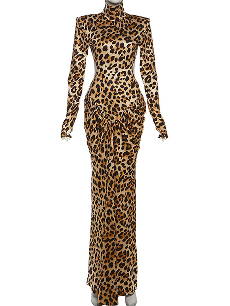 Sexy Leopard Print Backless Maxi Dress