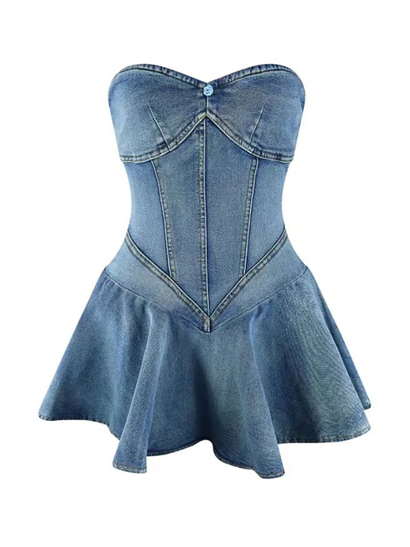 Sexy Strapless Denim Micro Mini Dress