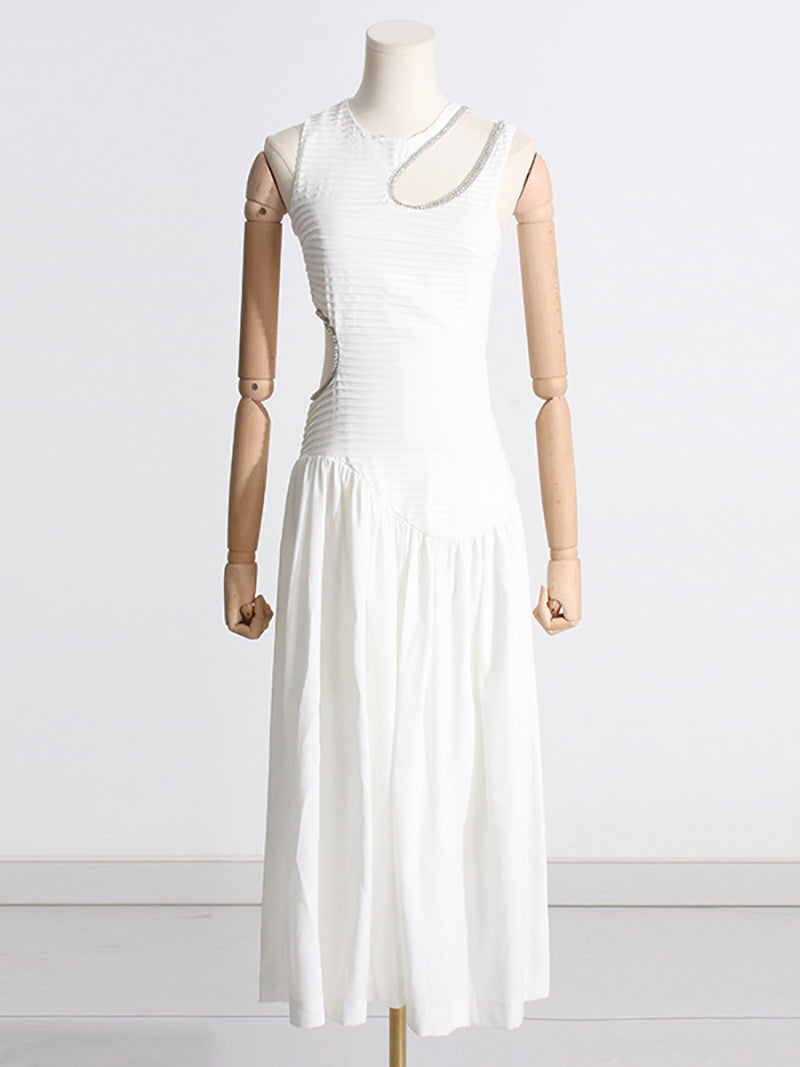 Fashion Hollow out Ruffle Slim Midi Dress