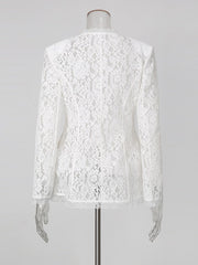 Sheer Lace Hook Front Fitted Top-boutique