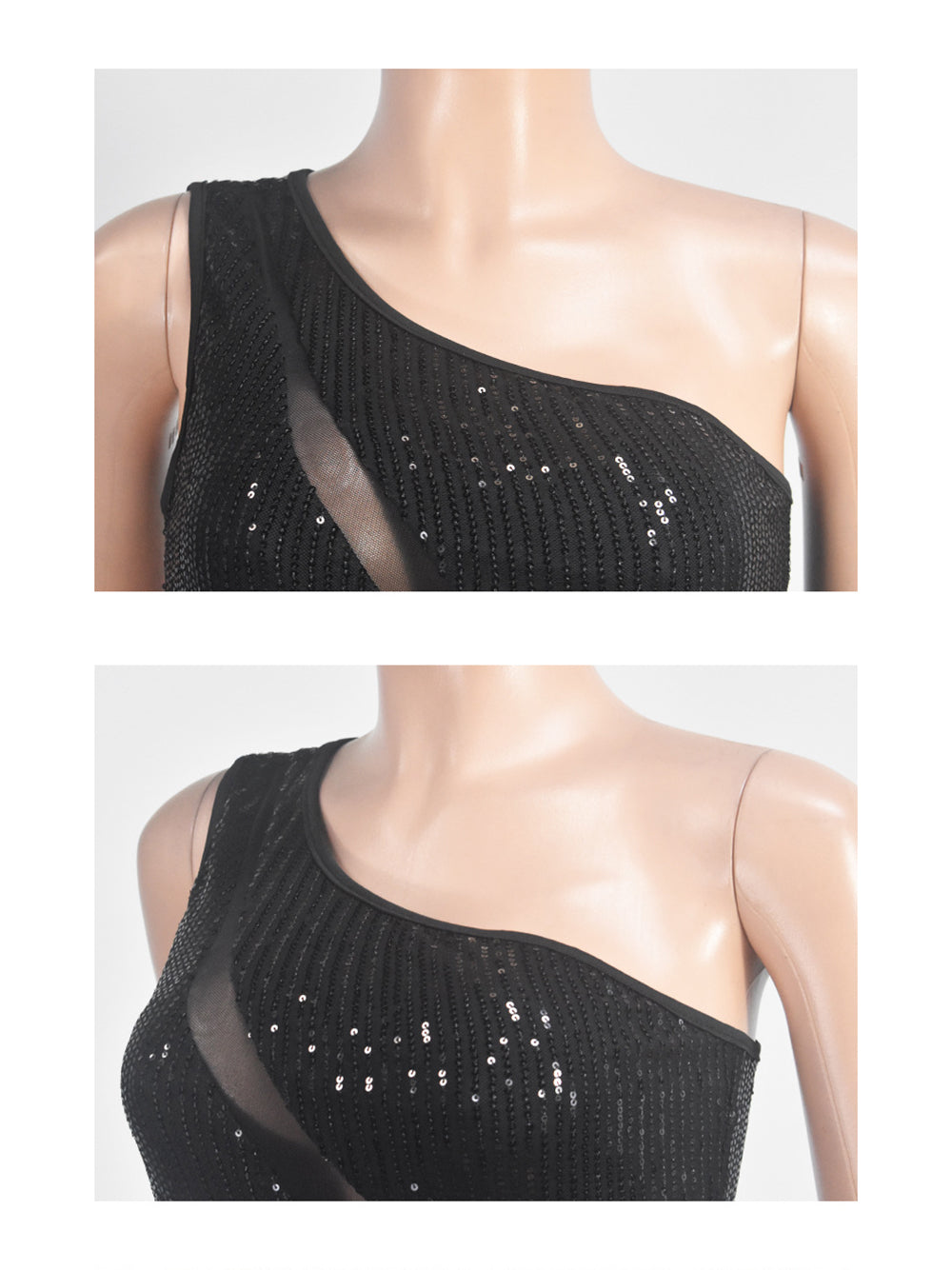 Slash Shoulder Sequin Mesh Sexy Nightclub Dress