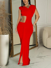 Sleeveless Cutout Asymmetrical Bodycon Maxi Dresses