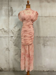 Elegant Print Cinched Waist Slim Maxi Dress