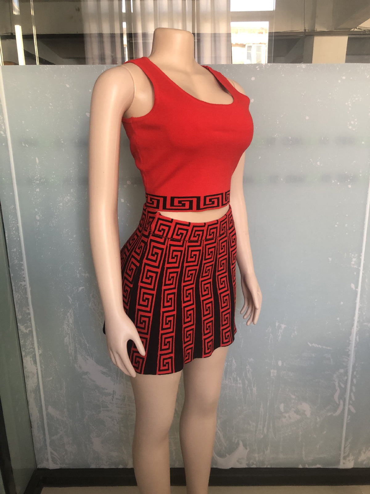 Sexy Ruffle Plaid Mini Party Knit Mini Skirt Set