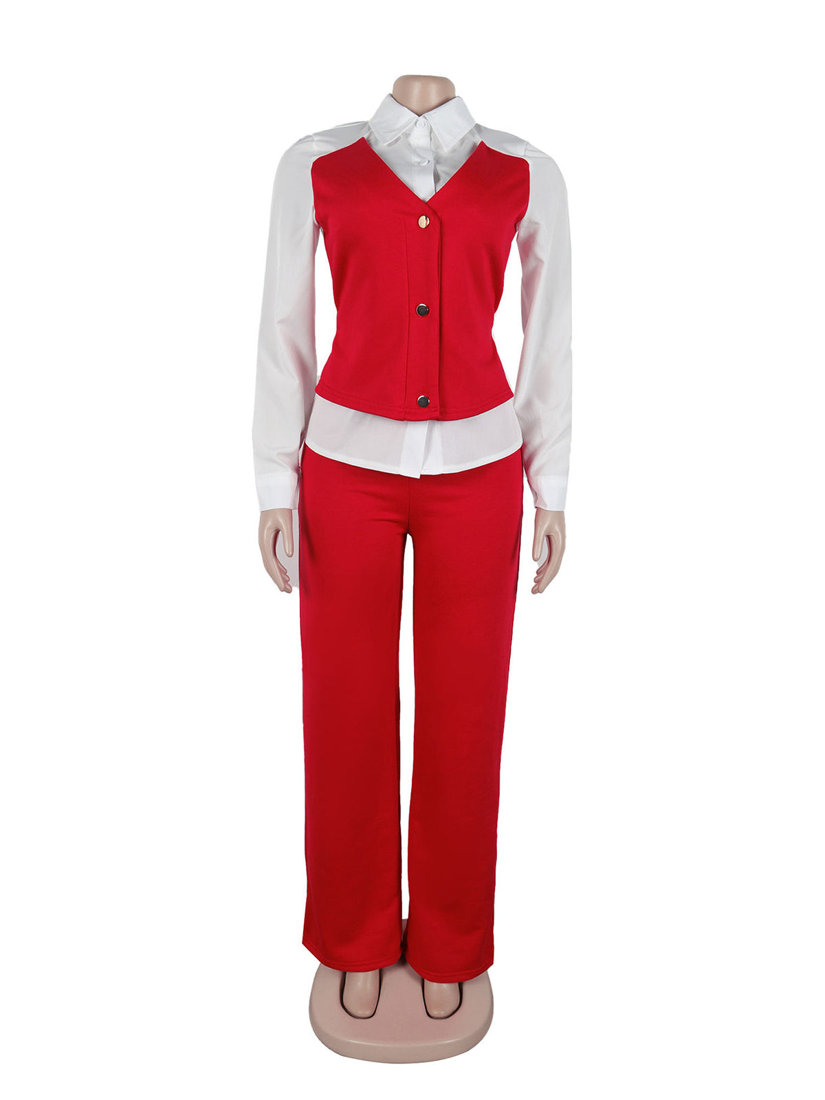 Vest Combo Shirt And Straight Leg Pants Sets