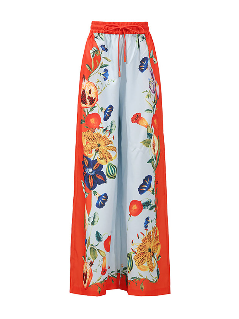 Print Short Sleeve Shirt Wide Leg Pants Casual Set