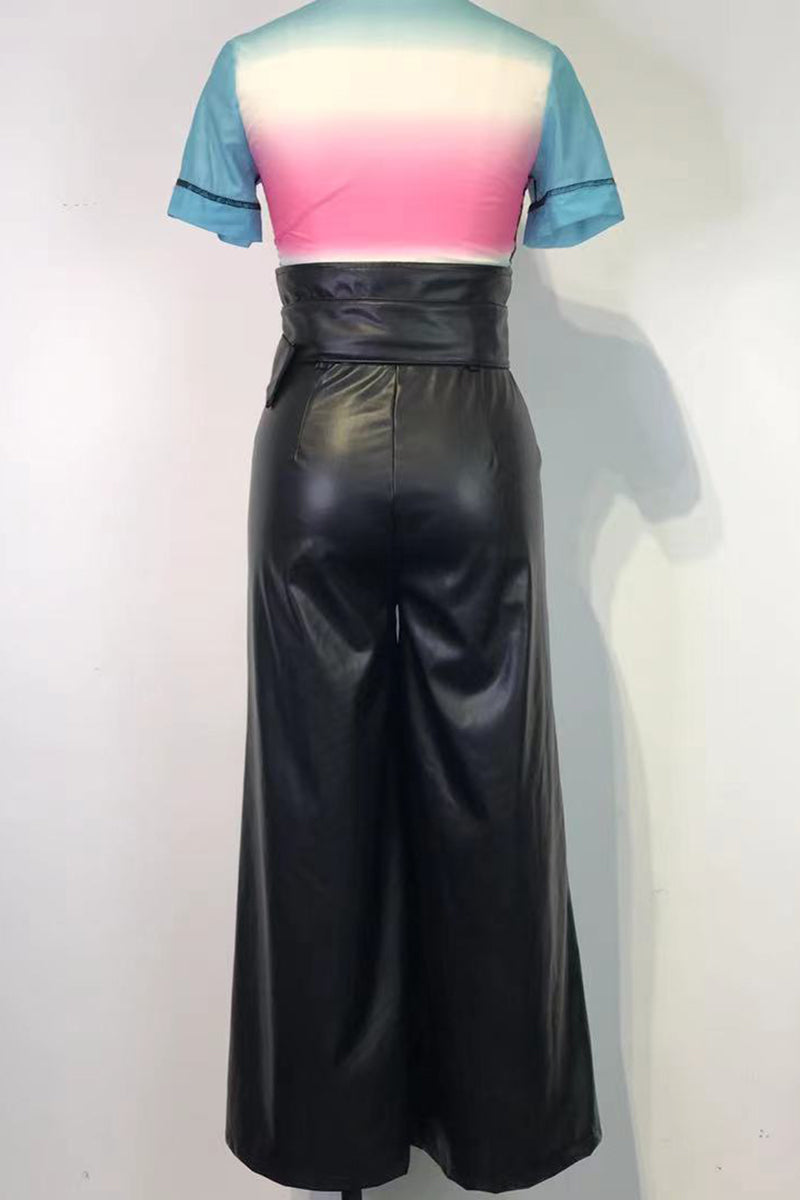 PU Leather Zipper Wide Leg Pants