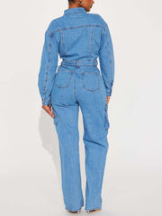 Fashion High Waist Slim Denim Jumpsuit