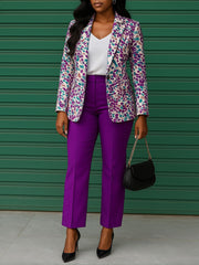 Fashion Print Blazer High Waist Pants Suits