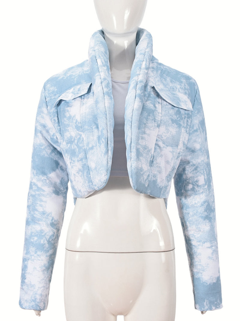 Cloud Hopping Print Stand Collar Puffer Jacket