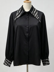 Rhinestone Collar Long Sleeve Blouse-boutique