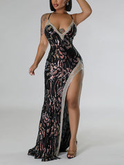 Sexy Irregular Sling Rhinestone Evening Dress