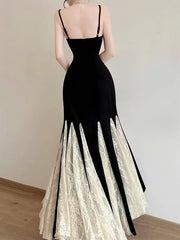 Elegant Contrast Pleated-Hem Maxi Dress
